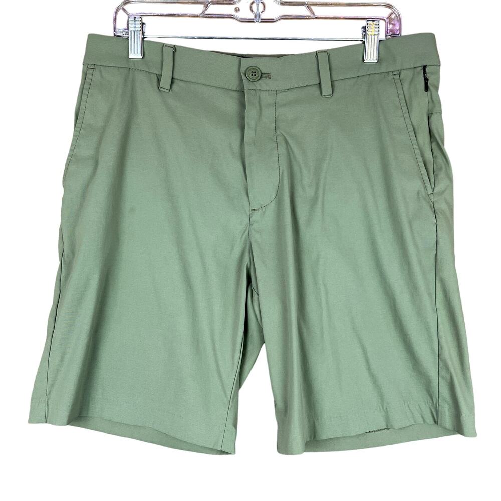 Tommy Hilfiger Mens Shorts Green Flat Front Nylon Casual Stretch 33x8